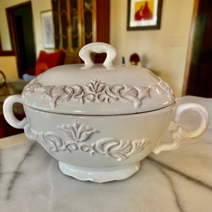 white porcelain covered bowl