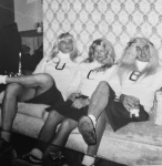 black and white photo of cheerleader costumes - Halloween